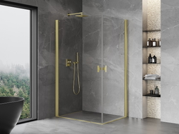 Mexen Mist-B Duo Duschkabine schwenkbar 90 x 80 cm, transparent, gebürstet Gold - 8A2-090-080-55-00