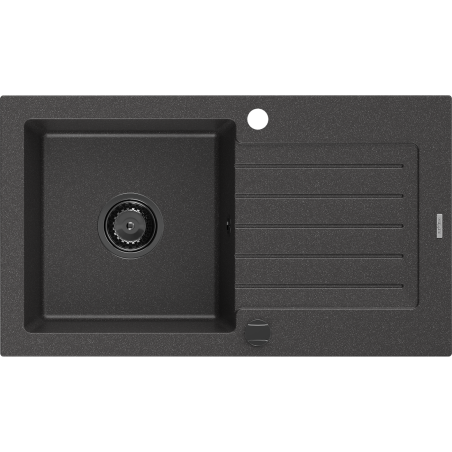 Mexen Pablo Granitspüle 1-Becken mit Abtropffläche 752 x 436 mm, schwarz gesprenkelt, schwarzer Siphon - 6510751010-76-B