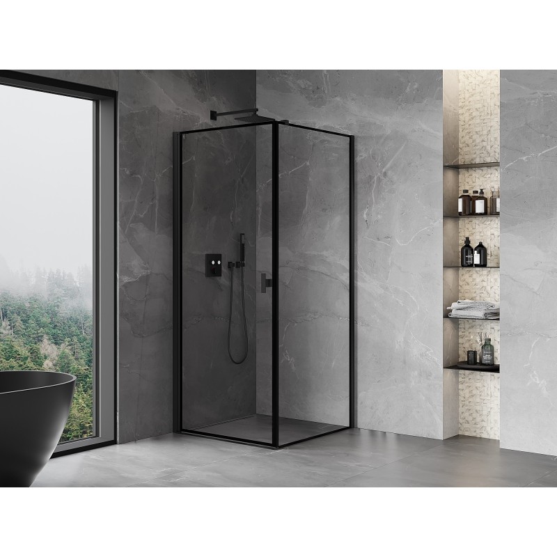 Mexen Mist-B Duschkabine rechts schwenkbar 100 x 100 cm, schwarzer Rahmen, schwarz - 8A2T-100-100-70-70-P