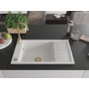 Mexen Elias Granitspüle 1-Becken mit Abtropffläche 795 x 480 mm, weiß, goldener Siphon - 6511791005-20-G