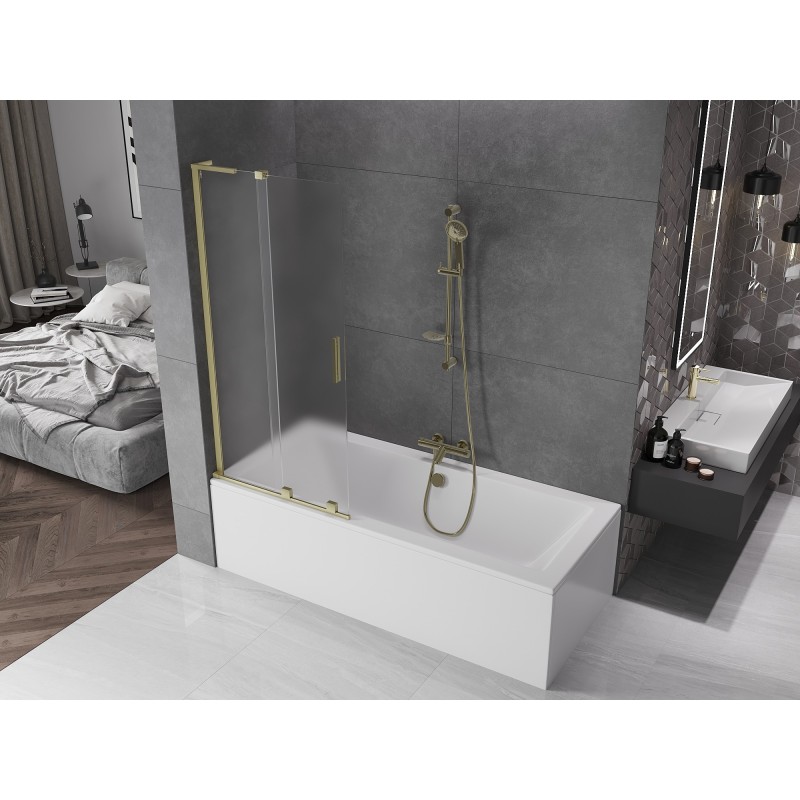 Mexen Velar L Badewannenfaltwand 2-flügelig verschiebbar 80 x 150 cm, matt, gebürstetes Gold - 896-080-003-31-55