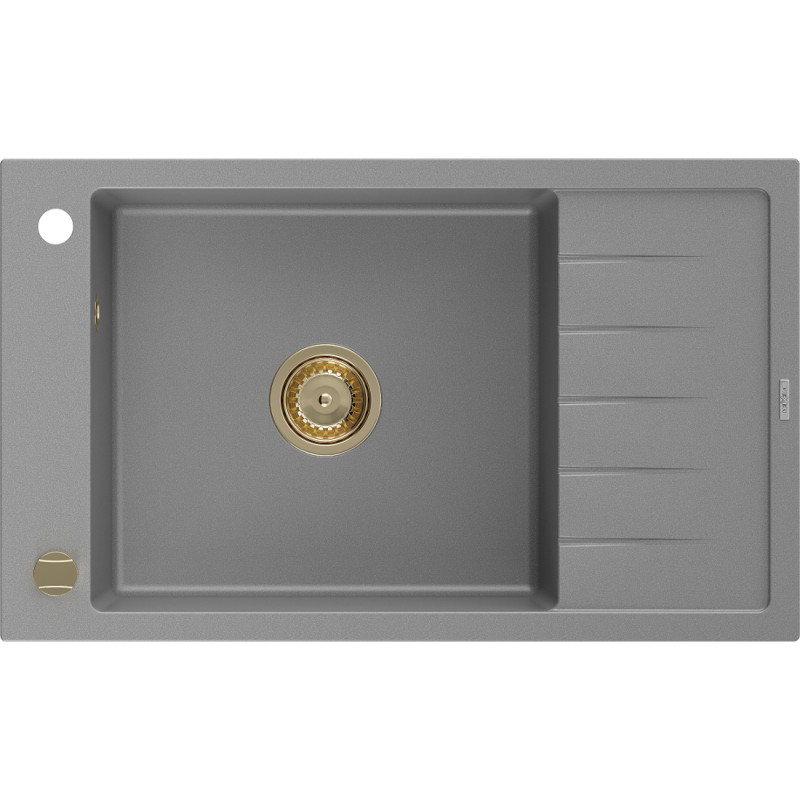 Mexen Elias Granitspüle 1-Becken mit Abtropffläche 795 x 480 mm, grau, Siphon gold - 6511791005-71-G