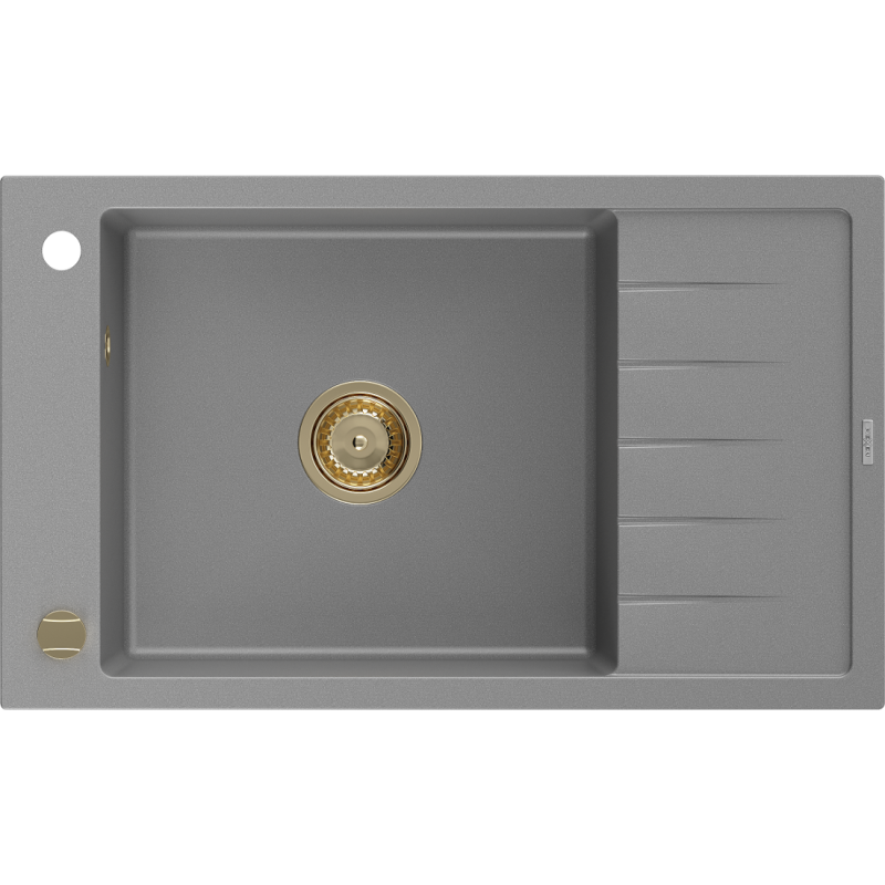 Mexen Elias Granitspüle 1-beckig mit Abtropffläche 795 x 480 mm, grau, Siphon gold - 6511791005-71-G