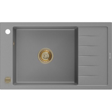 Mexen Elias Granitspüle 1-Becken mit Abtropffläche 795 x 480 mm, grau, Siphon gold - 6511791005-71-G