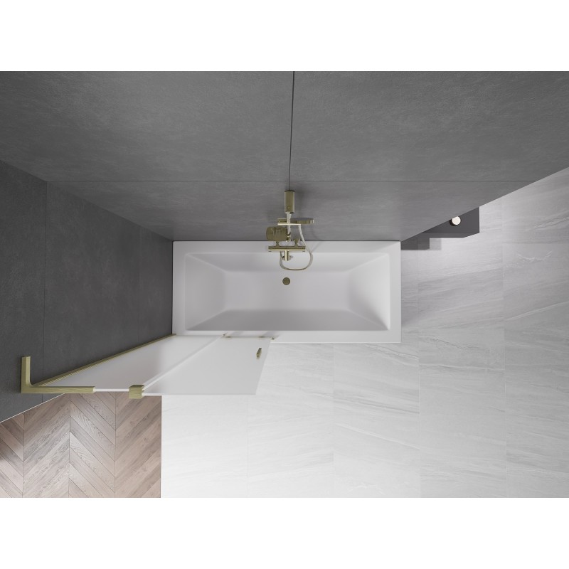 Mexen Velar L Badewannenfaltwand 2-flügelig verschiebbar 80 x 150 cm, matt, gebürstetes Gold - 896-080-003-31-55
