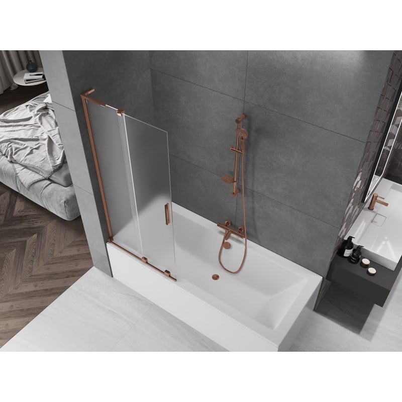 Mexen Velar L Badewannenfaltwand 2-flügelig, schiebbar 80 x 150 cm, matt, Roségold - 896-080-003-31-60
