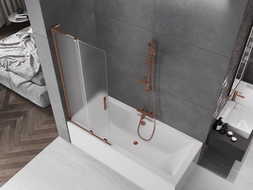 Mexen Velar L Badewannenfaltwand 2-flügelig, schiebbar 80 x 150 cm, matt, Roségold - 896-080-003-31-60