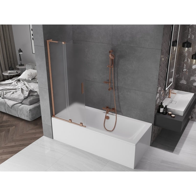 Mexen Velar L Badeabtrennung 2-flügelig schiebbar 80 x 150 cm, matt, gebürstetes Kupfer - 896-080-003-31-65
