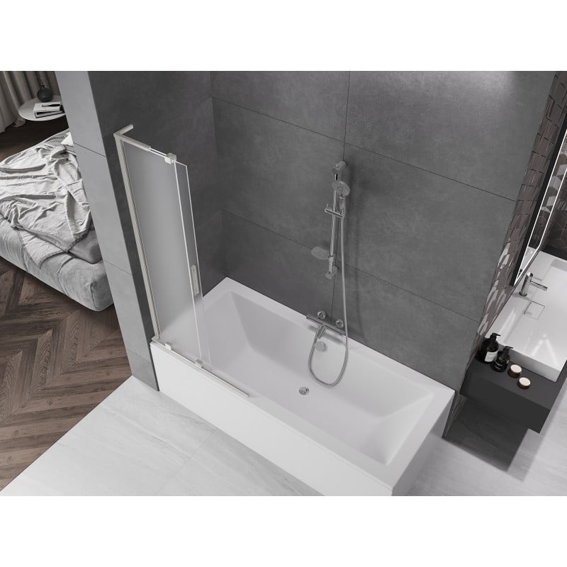 Mexen Velar L Badewannenabtrennung, 2-flügelig, verschiebbar, 80 x 150 cm, mattiert, gebürstetes Nickel - 896-080-003-31-97