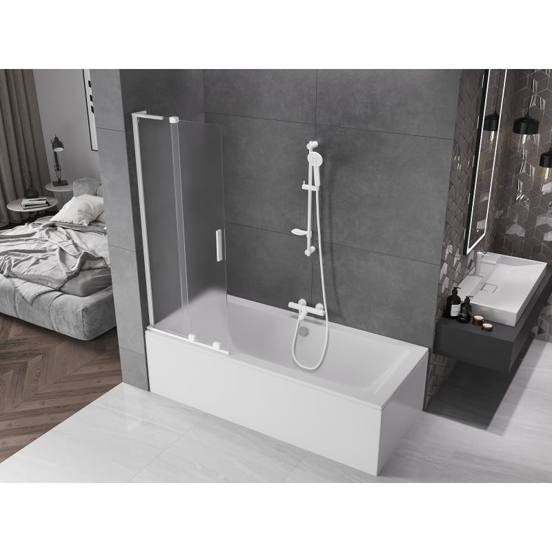 Mexen Velar L Badewannenfaltwand 2-flügelig verschiebbar 75 x 150 cm, Milchglas, weiß - 896-075-003-31-20