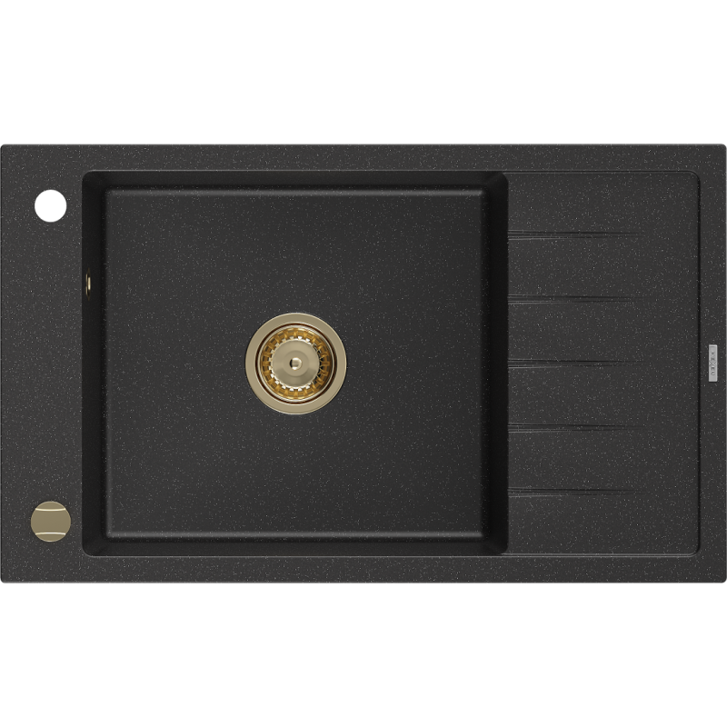 Mexen Elias Granitspüle 1-Becken mit Abtropffläche 795 x 480 mm, schwarz/silber Metallic, Siphon golden - 6511791005-73-G