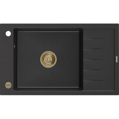 Mexen Elias Granitspüle 1-Becken mit Abtropffläche 795 x 480 mm, schwarz/silber Metallic, Siphon golden - 6511791005-73-G