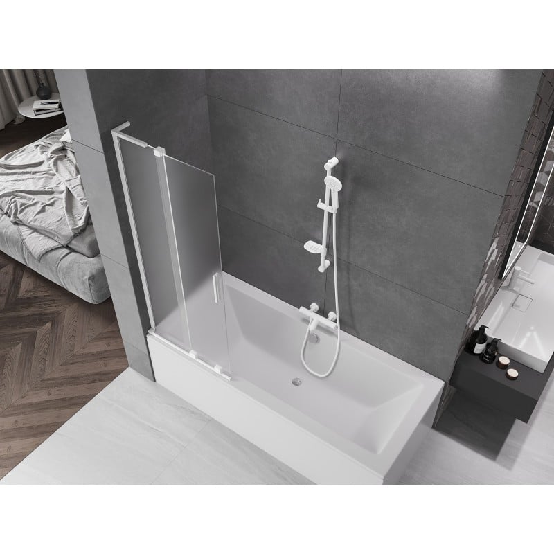Mexen Velar L Badewannenfaltwand 2-flügelig verschiebbar 75 x 150 cm, Milchglas, weiß - 896-075-003-31-20
