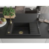 Mexen Elias Granitspüle 1-Becken mit Abtropffläche 795 x 480 mm, schwarz/silber metallic, goldener Siphon - 6511791005-73-G