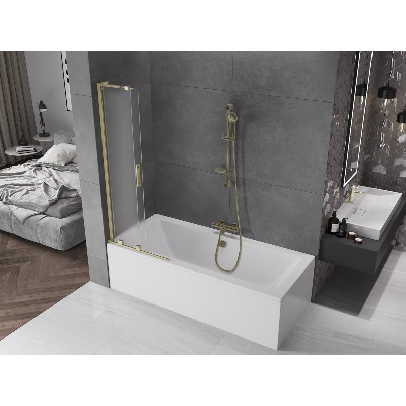 Mexen Velar L Badewannenwand 2-flügelig schiebbar 75 x 150 cm, matt, gebürstet gold - 896-075-003-31-55