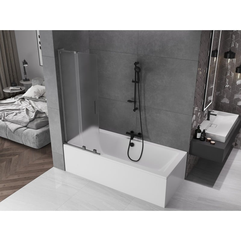 Mexen Velar L Badewannenfaltwand 2-teilig verschiebbar 75 x 150 cm, matt, gebürstetes Gewehrgrau - 896-075-003-31-66