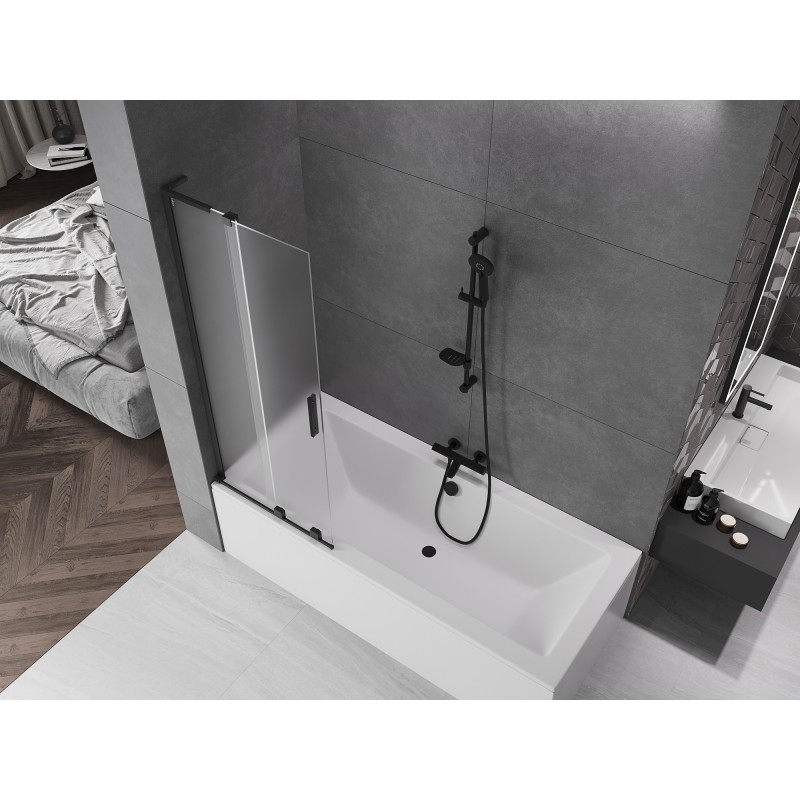 Mexen Velar L Badewannenabtrennung 2-flügelig Schiebetür 85 x 150 cm, gefrostet, schwarz - 896-085-003-31-70