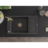 Mexen Elias Granitspüle 1-Becken mit Abtropffläche 795 x 480 mm, schwarz gesprenkelt, Siphon gold - 6511791005-76-G