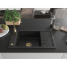 Mexen Elias Einbauk&uuml;chen-Sp&uuml;le 1-Becken mit Abtropffl&auml;che aus Granit 795 x 480 mm, schwarz, goldener Siphon