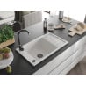 Mexen Elias Granitspüle 1 Becken mit Abtropffläche 795 x 480 mm, weiß, schwarzer Siphon - 6511791005-20-B