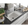 Mexen Elias Granitspüle 1-beckig mit Abtropffläche 795 x 480 mm, weiß, schwarzer Siphon - 6511791005-20-B
