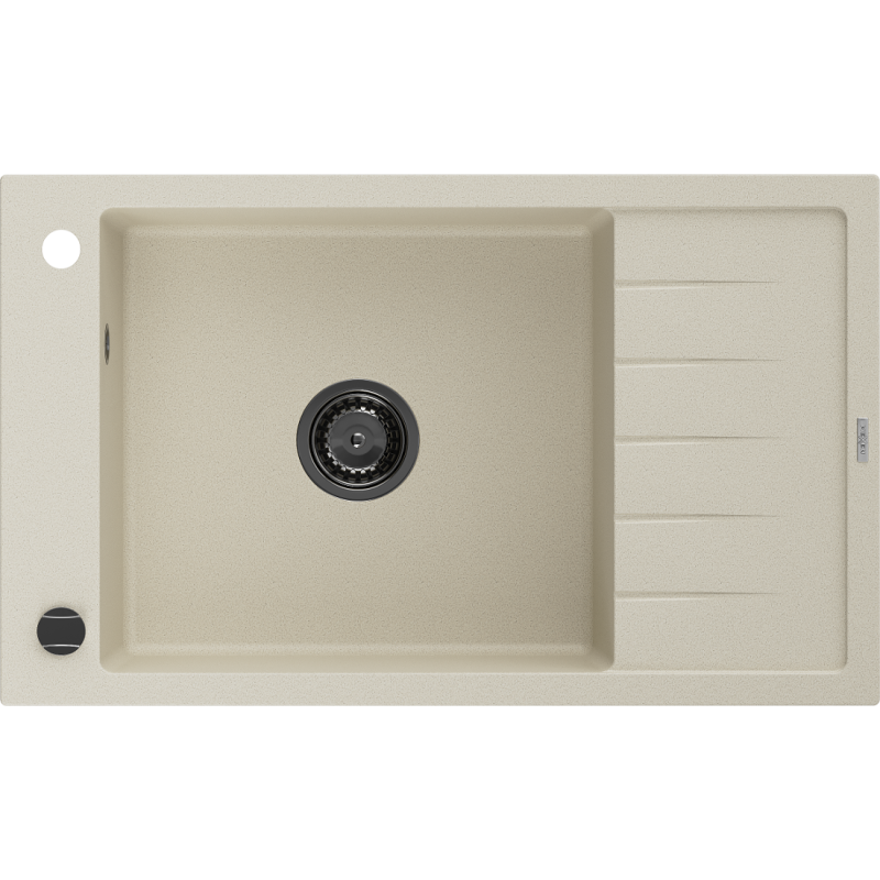 Mexen Elias Granitspüle 1-Becken mit Abtropffläche 795 x 480 mm, beige, schwarzer Siphon - 6511791005-69-B