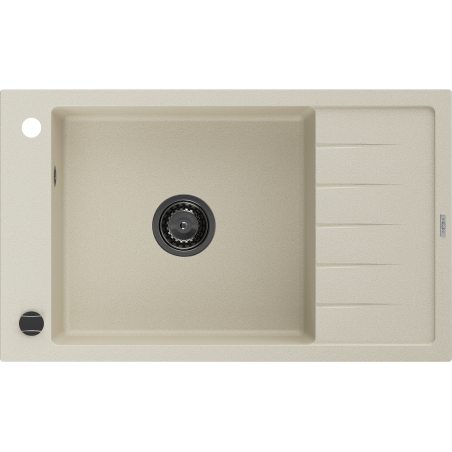 Mexen Elias Granitspüle 1-Becken mit Abtropffläche 795 x 480 mm, beige, schwarzer Siphon - 6511791005-69-B
