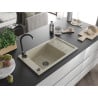 Mexen Elias Granitspüle 1-Becken mit Abtropffläche 795 x 480 mm, beige, schwarzer Siphon - 6511791005-69-B