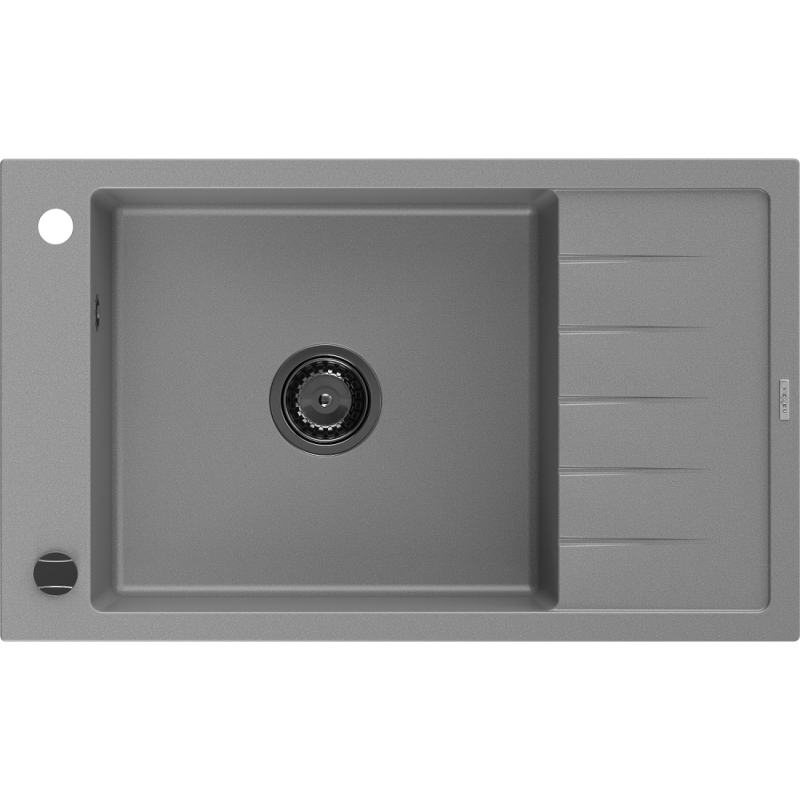 Mexen Elias Granitspüle 1-Becken mit Abtropffläche 795 x 480 mm, grau, schwarzer Siphon - 6511791005-71-B