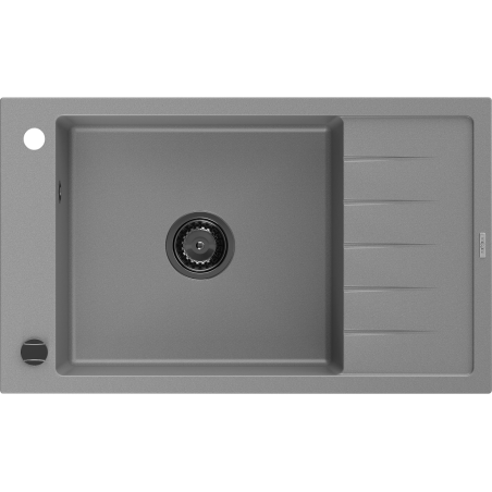 Mexen Elias Granitspüle 1-Becken mit Abtropffläche 795 x 480 mm, grau, schwarzer Siphon - 6511791005-71-B