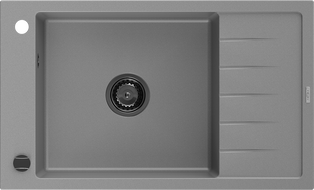 Mexen Elias Granitspüle 1-Becken mit Abtropffläche 795 x 480 mm, grau, schwarzer Siphon - 6511791005-71-B