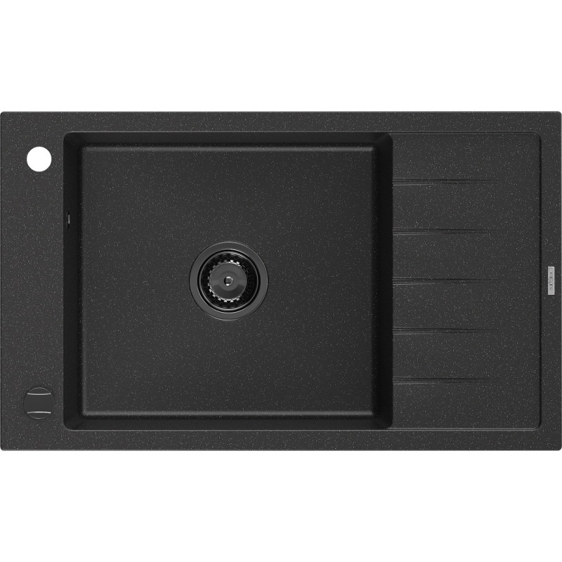 Mexen Elias Granitspüle 1-Becken mit Abtropffläche 795 x 480 mm, Schwarz/Silber Metallic, schwarzer Siphon - 6511791005-73-B