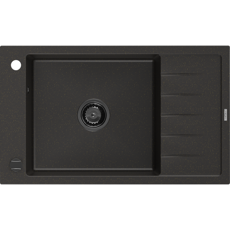 Mexen Elias Granitspüle 1-Becken mit Abtropffläche 795 x 480 mm, schwarz/goldener Metallic, schwarzer Siphon - 6511791005-75-B