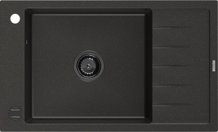 Mexen Elias Granitspüle 1-Becken mit Abtropffläche 795 x 480 mm, schwarz/goldener Metallic, schwarzer Siphon - 6511791005-75-B