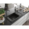 Mexen Elias Granitspüle 1-beckig mit Abtropffläche 795 x 480 mm, schwarz/gold metallic, schwarzer Siphon - 6511791005-75-B