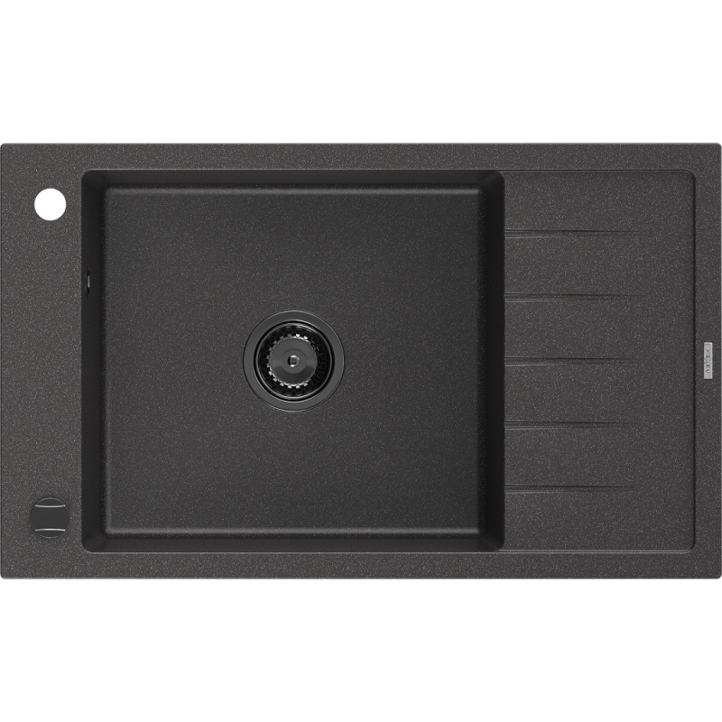 Mexen Elias Granitspüle 1-Becken mit Abtropffläche 795 x 480 mm, schwarz gesprenkelt, schwarzer Siphon - 6511791005-76-B
