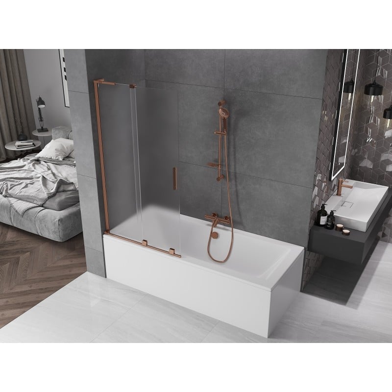 Mexen Velar L Duschwand 2-flügelig verschiebbar 90 x 150 cm, Milchglas, Roségold - 896-090-003-31-60