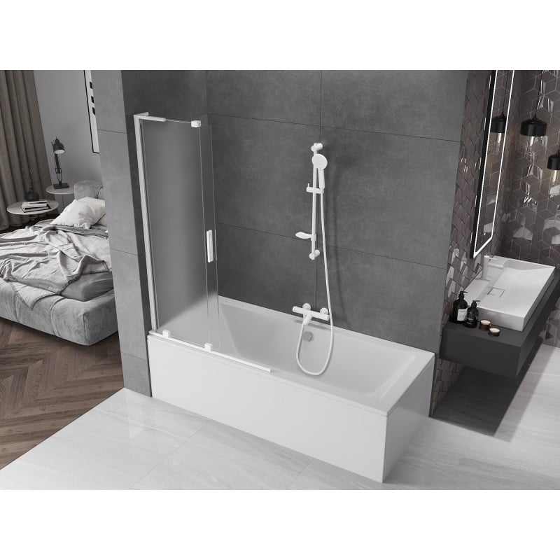 Mexen Velar L Badewannenwand 2-flügelig verschiebbar 100 x 150 cm, satiniert, weiß - 896-100-003-31-20