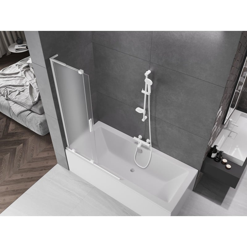 Mexen Velar L Badewannenwand 2-flügelig verschiebbar 100 x 150 cm, satiniert, weiß - 896-100-003-31-20