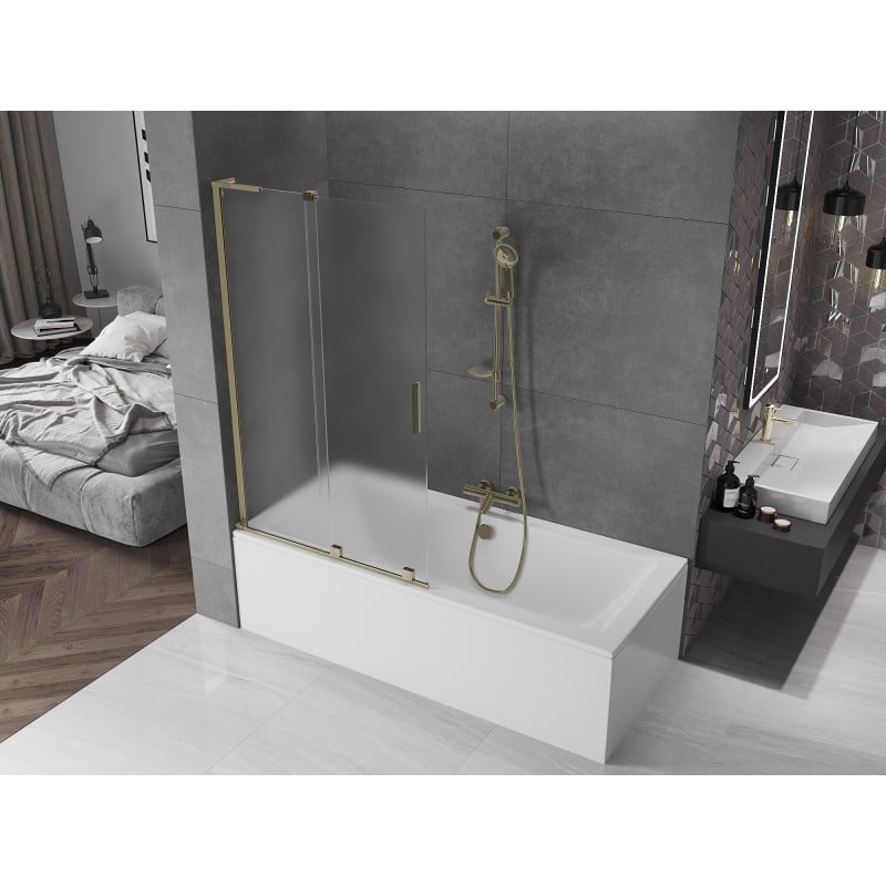 Mexen Velar L Duschabtrennung 2-flügelig, verschiebbar 100 x 150 cm, mattiert, gold - 896-100-003-31-50