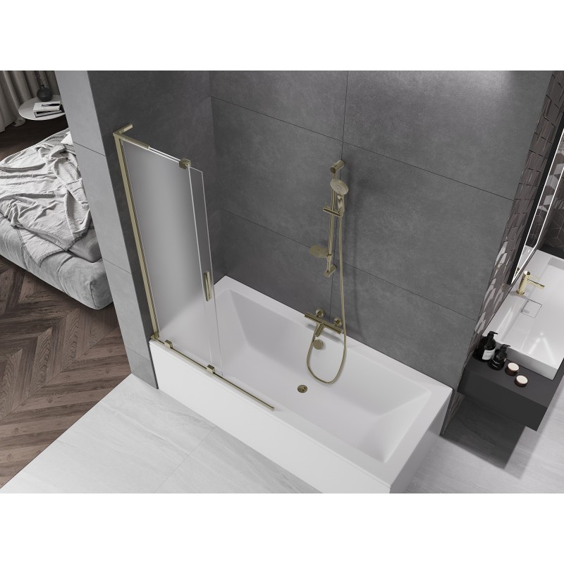 Mexen Velar L Badewannenfaltwand 2-flügelig, verschiebbar 110 x 150 cm, matt, gold - 896-110-003-31-50