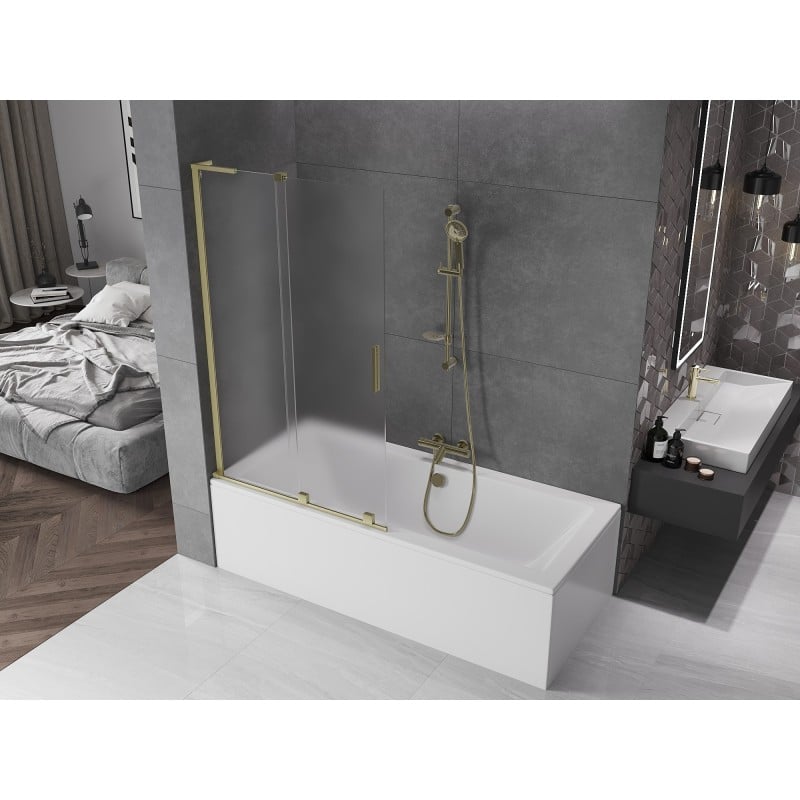 Mexen Velar L Duschwand 2-flügelig verschiebbar 110 x 150 cm, matt, gold gebürstet - 896-110-003-31-55