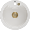 Mexen Diego Granitspüle 1-beckig 488 x 480 mm, weiß, goldener Siphon - 6512481000-20-G