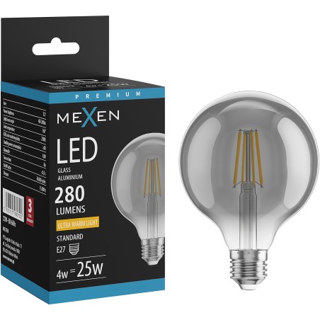 Mexen Vintis LED-Filament-Glühlampe E27, G95, 4W, Warm - 2200K, 280 lm, smoke - L157-E27-0422-70