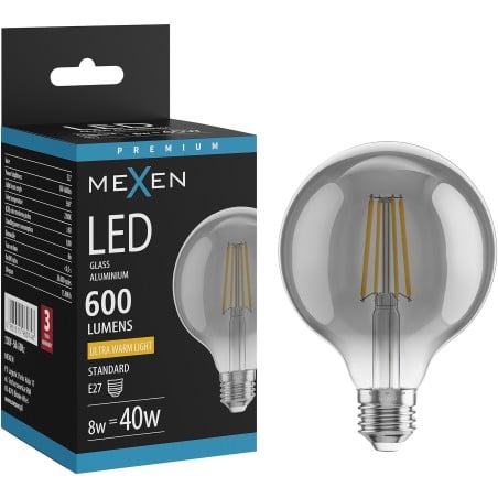 Mexen Vintis LED-Filamentlampe E27, G95, 8W, Warm - 2200K, 600 lm, Rauch - L157-E27-0822-70
