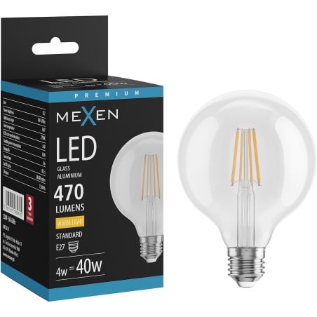 Mexen Vintis LED-Filamentlampe E27, G95, 4W, Warm - 2700K, 470 lm, klar - L157-E27-0427-00