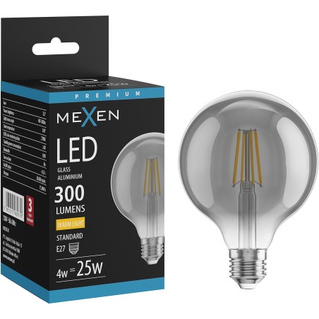 Mexen Vintis LED-Filamentlampe E27, G95, 4W, Warm - 2700K, 300 lm, smoke - L157-E27-0427-70
