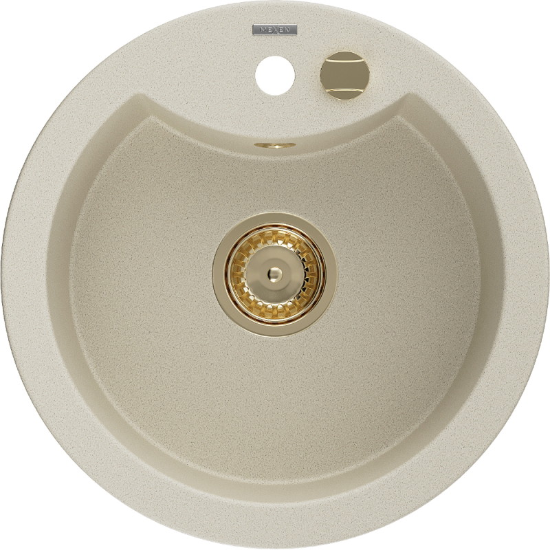 Mexen Diego Granitspüle 1-beckig 488 x 480 mm, beige, Siphon gold - 6512481000-69-G