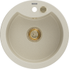 Mexen Diego Granitspüle 1-Becken 488 x 480 mm, Beige, Goldener Siphon - 6512481000-69-G