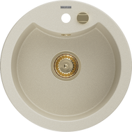 Mexen Diego Granitspüle 1-Becken 488 x 480 mm, Beige, Goldener Siphon - 6512481000-69-G
